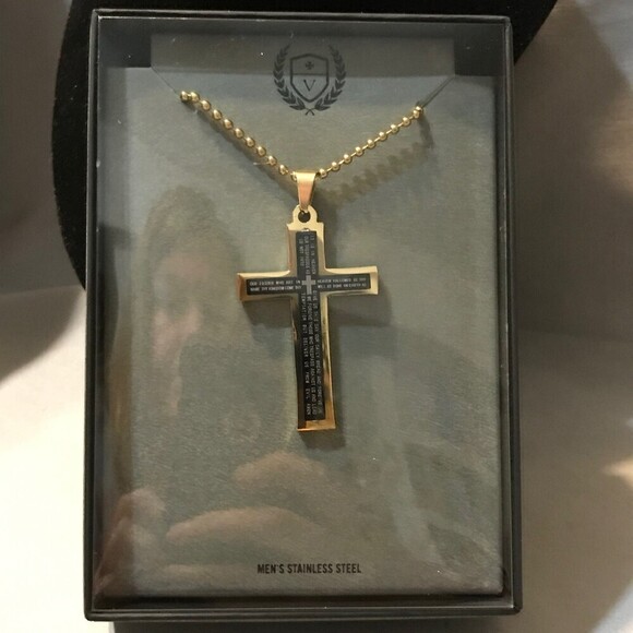 Two Tone Prayer Cross Necklace - Picture 1 of 5